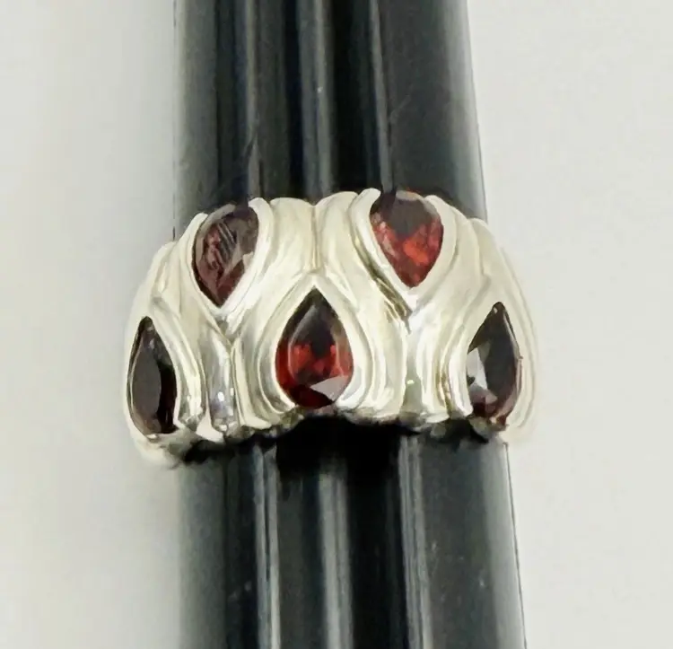 Sterling Silver Garnet Ring Lady Size 7.25 January Birthstone Teardrop Gemstones
