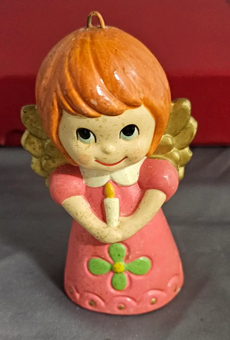 Vintage Chalkware Christmas Angel Pink Dress Ornament Wolin Japan