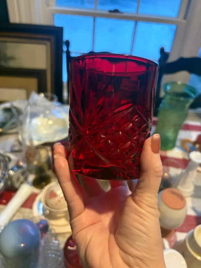 GODINGER DUBLIN COLLECTION DOUBLE OLD FASHIONED RED CRYSTAL GLASSES SET OF 4 NEW