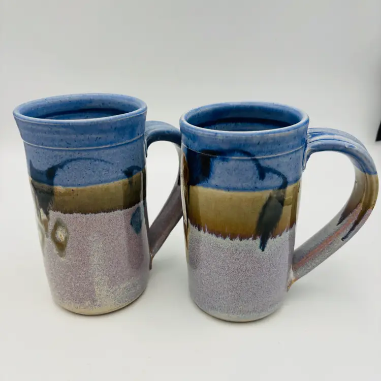 Set of 2 Hand Made Studio Pottery Coffee Mugs Unsigned 700ml