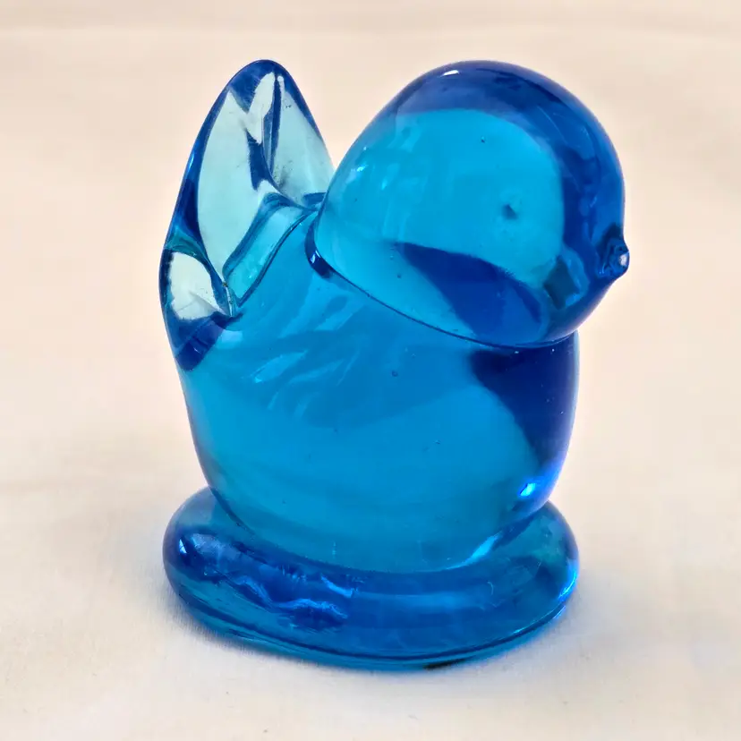 Leo Ward Glass Bluebird of Happiness Mini Figurine 1991 Terra Studios with Original Sticker 2" Vintage