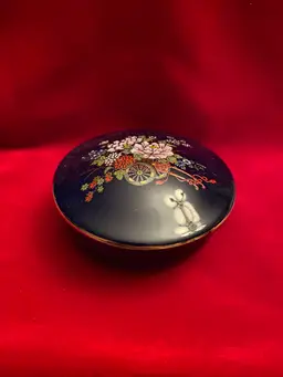 Dark Blue Trinket Box With A Flowered Lid