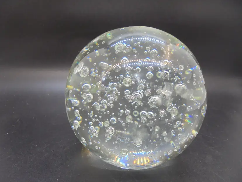 Glass 3.5" Clear Orb Paperweight w/ Bubbles AS IS