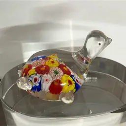 Glass Art Paperweight Turtle Thousand Flower Design