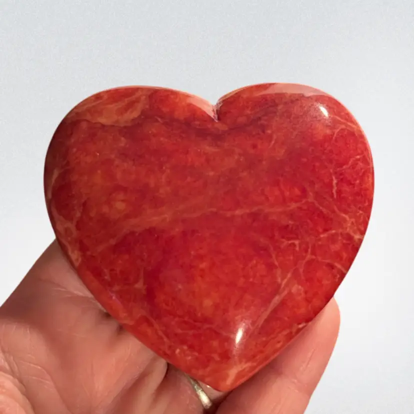 Alabaster Hand Carved Heart Paperweight Italy Red | 2.75”