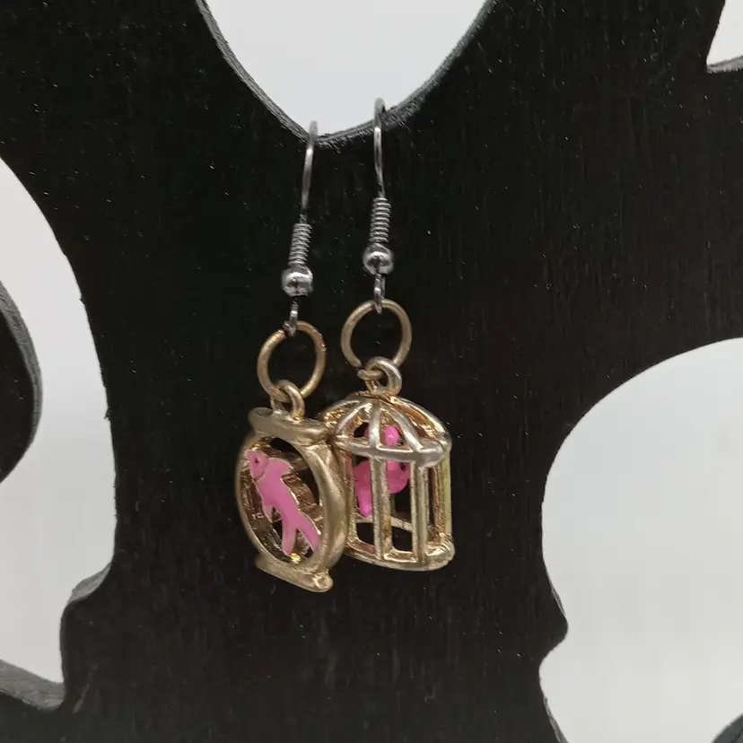 Pink And Gold Cat Things Dangle Earrings