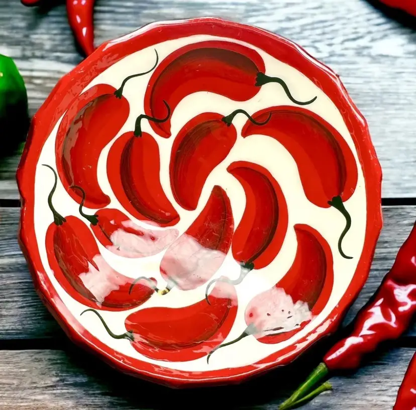 Vivid Red Pepper Decorative Three Footed Salsa Bowl Or Wall Hanging Made In Mexico