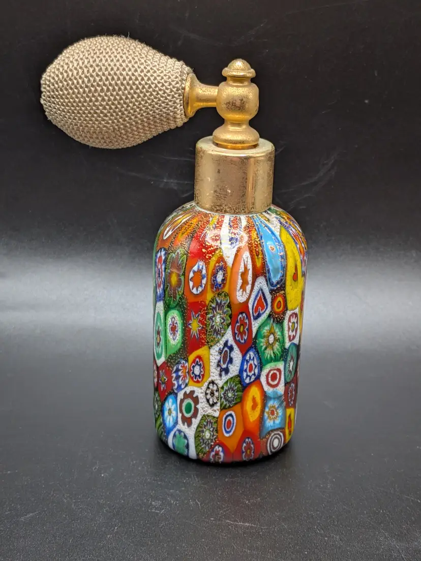 Beautiful Vintage Murano Italy Blown Venetian Glass Millefiori Cut Cane Murrini Gold Aventurine Fleck Perfume With Working Atomizer STUNNING GLOW