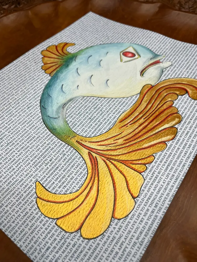 ORIGINAL ART “Whale I’ll Be” Brooch Inspired Artwork Made By Me - (Watercolor & Decorative Paper)