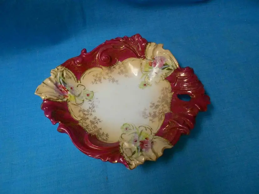 Vtg/Antique Old Vienna Germany Prussia? Magenta Cream Floral Gold Handle Bowl