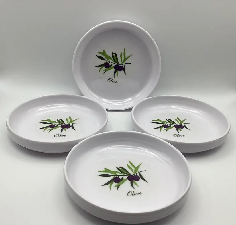 Vintage Olive Design Melamine Bread Dipping Bowls/Coasters/Trinket Dishes (set of 4)