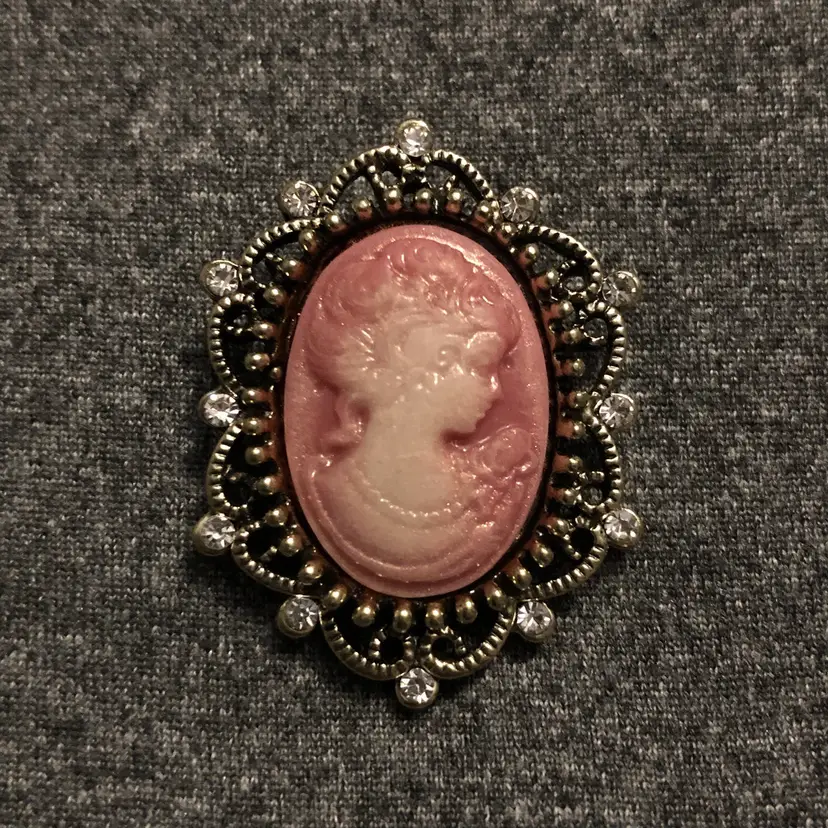 Dainty Pink Cameo & Jewels Brooch