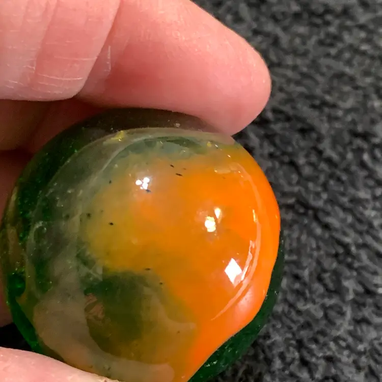 Clear Green w/Orange & White Swirl Glass Marble 1 1/4-Inch #2