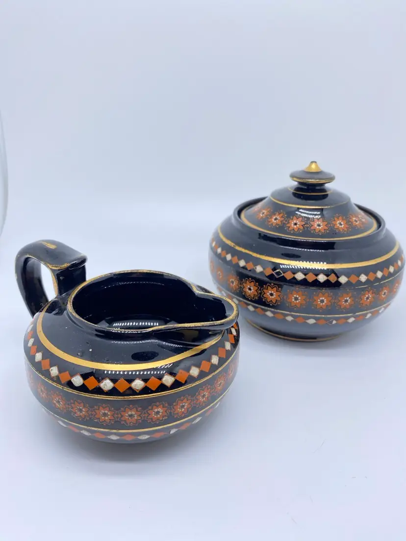 Vintage Redware Creamer And Sugar Bowl Set
