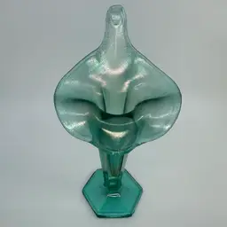 Hard To Find Fenton Green Stretch Iridescent Jack in the Pulpit Vase