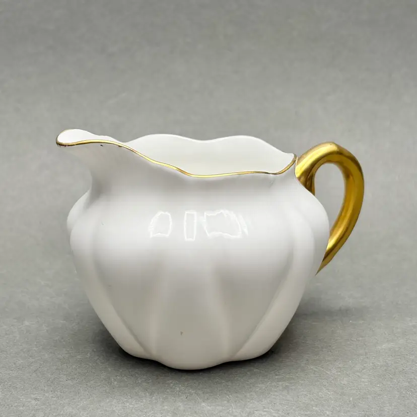 Vintage Shelley Dainty White Bone China Creamer with Gold Handle and Rim