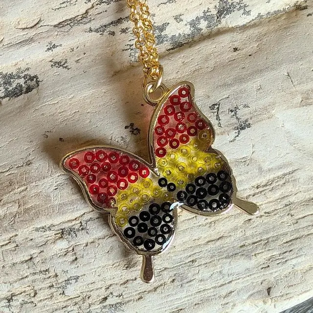 Sela's Mosaic Butterfly Necklace - Gold Multi Color