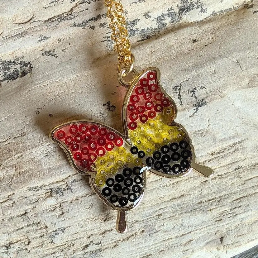 Sela's Mosaic Butterfly Necklace - Gold Multi Color