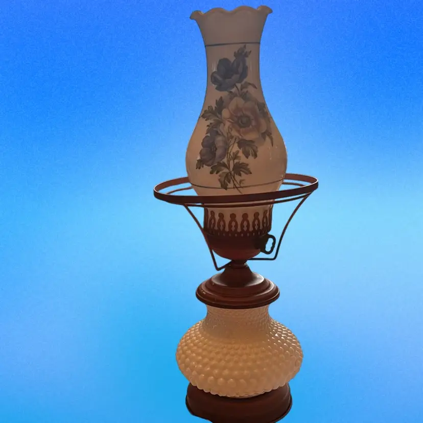 Vintage Milk-glass Hobnail Hurricane Lamp. Works Top & Bottom