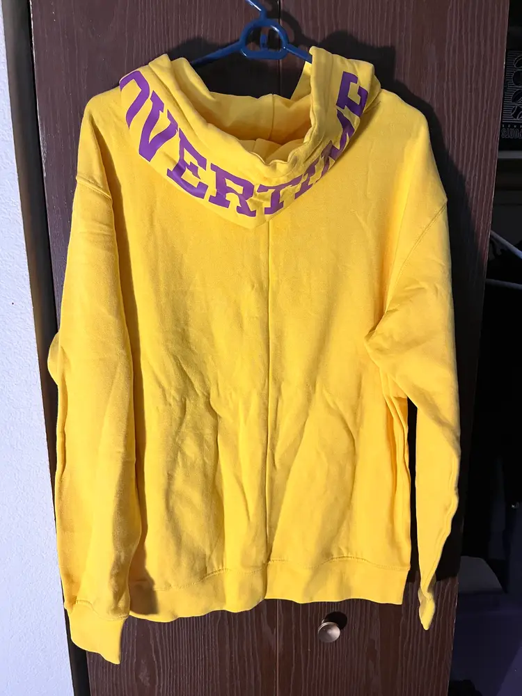 OVERTIME Mens Medium Yellow Purple Logo Pullover Hoodie NEW