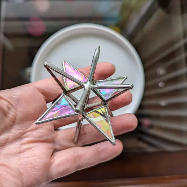 Iridescent Moravian Star Stained Glass Window Hanging Decoration