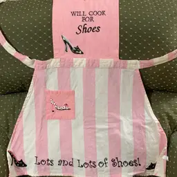 Apron. “Will Cook For Shoes. Lots And Lots Of Shoes” Pink And Cream. Cotton Embroidered 
