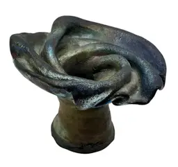 Signed Studio Art Pottery Raku Bud Vase Candle Holder Flower Mushroom Black