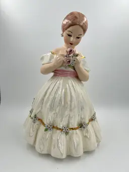 Vintage Holland Ceramic Southern Belle Girl Holding Flowers Figurine