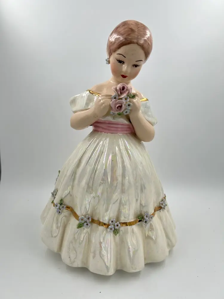 Vintage Holland Ceramic Southern Belle Girl Holding Flowers Figurine