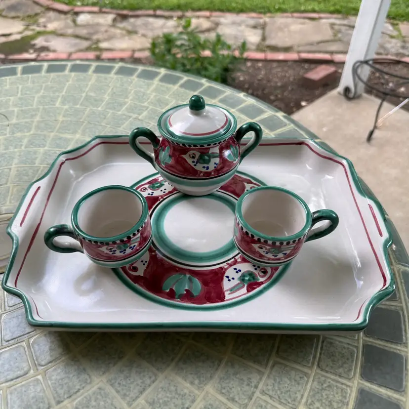 Italy Chicken espresso set hand-painted sugar bowl two cups and rectangular tray