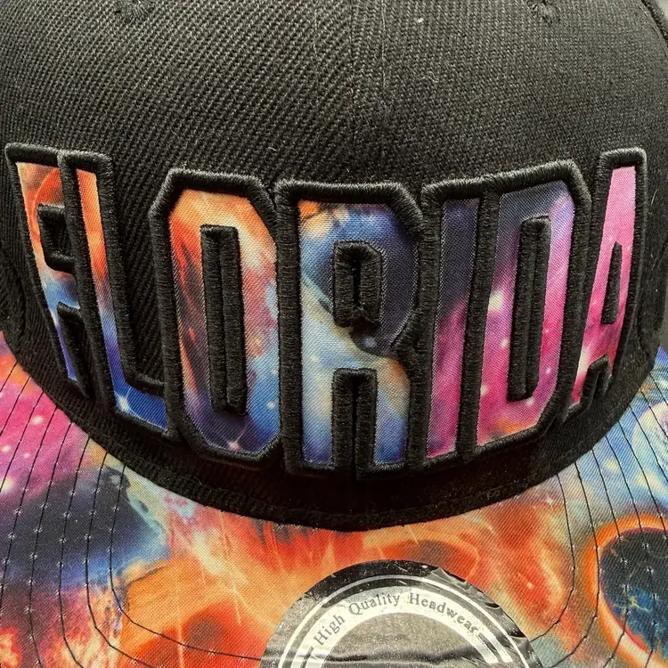 Florida Galaxy Hat Cap Space Flat Bill Snapback Black Travel Destination OSFA