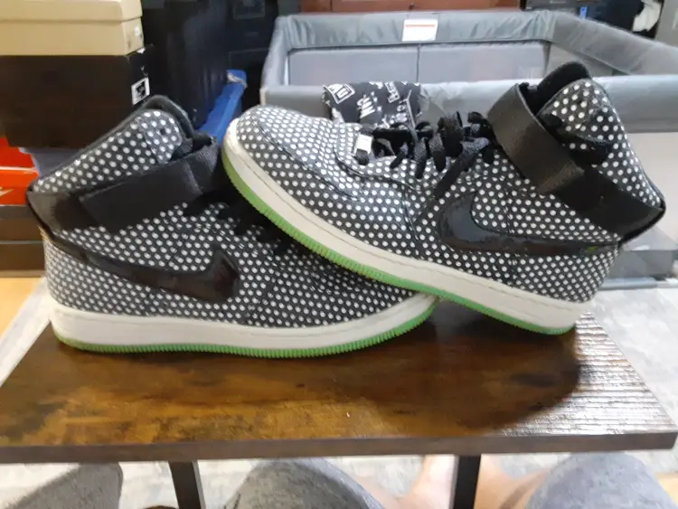 Nike AF1 Womens Ultra Force Mid Black Sail Polka Dot Sz 9 654851-011 Green Sole