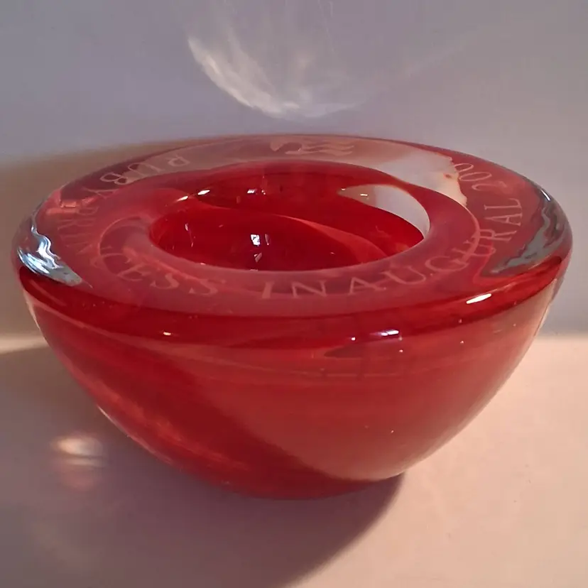 Kosta Boda Red & Clear Paperweight Style Art Glass 'Atoll' Bowl, For: 'Ruby Princess Inaugural 2008'Cruise Line