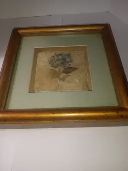 pretty picture with frame & bluish card board and stone pic blue flower