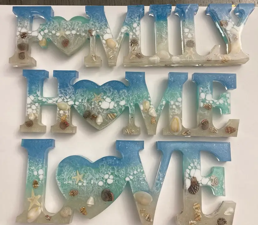 Handmade Resin Beach Theme Love, Family, & Home Wall Signs