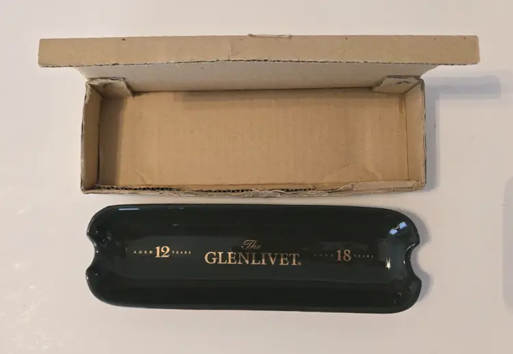 The Glenlivet Cigar Ashtray Ceramic Rare Green & Gold Aged 12 Years + 18 Years