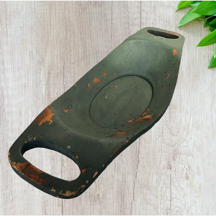 Upcycled Hand Painted Chippy Rustic Basil Green Wood Bowl Primitive Decor Farmhouse  Made By Me Drnksuzy DIY OOAK