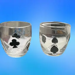 22. Vintage Set Of Two Cocktail Glasses Spades, And Clubs
