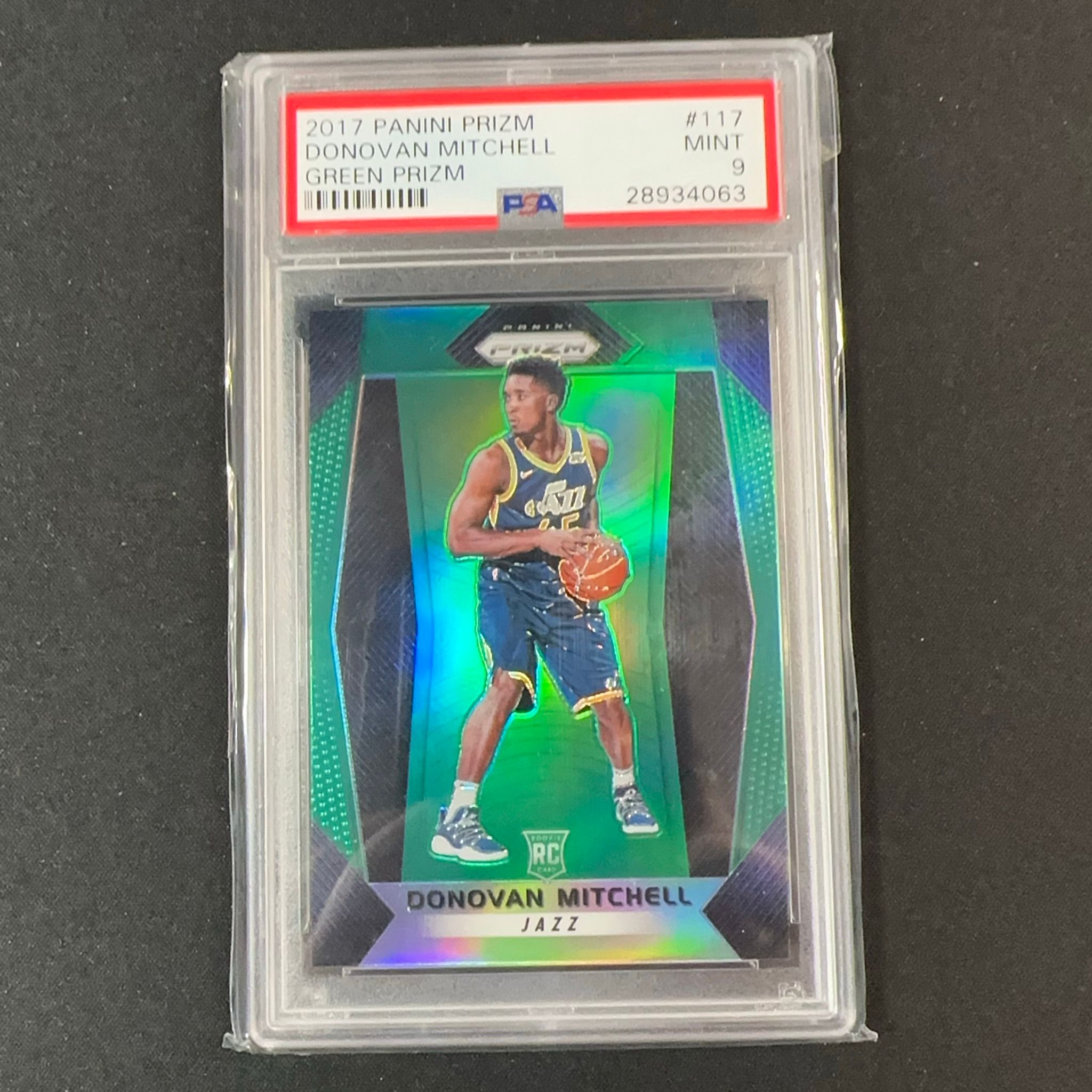 Donovan Mitchell 2017 Prizm Green Prizm RC PSA 9 Cleveland Cavaliers