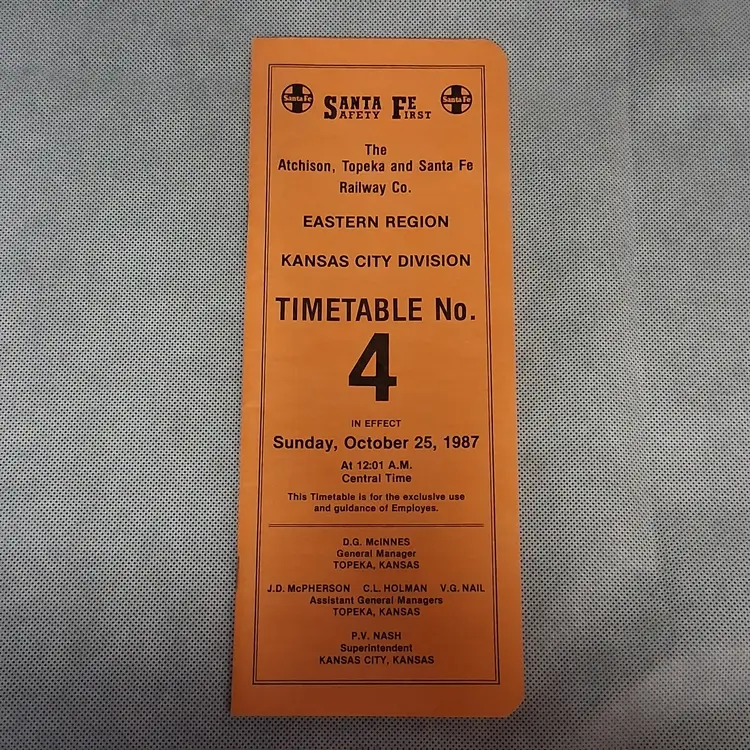 Atchison Topeka Santa Fe Railway Employee Timetable No 4 1987 Kansas City Div