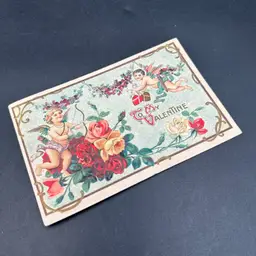 “To My Valentine” Cupid & Roses Embossed Antique Valentine Postcard, Postmarked 1911