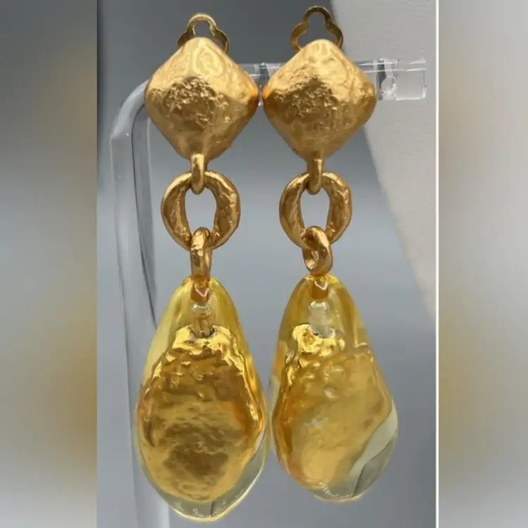 Rare Vintage Anne Klein Couture Lucite Encased Gold Tone  Necklace & Earrings