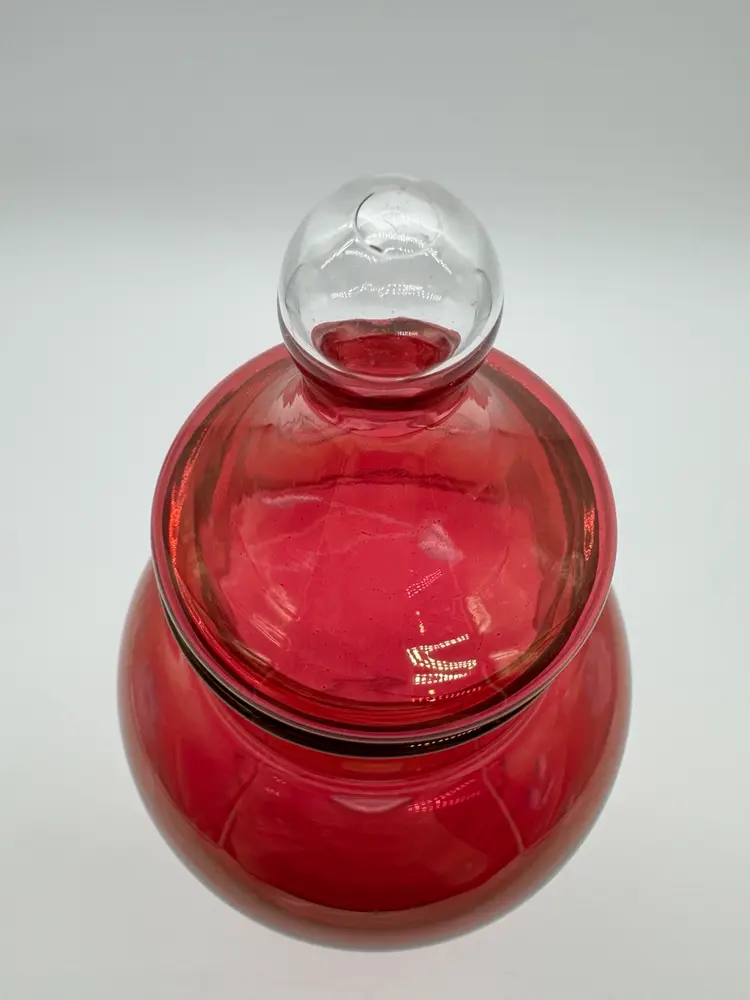 Ruby Red Cut To Clear Lidded Apothecary Jar