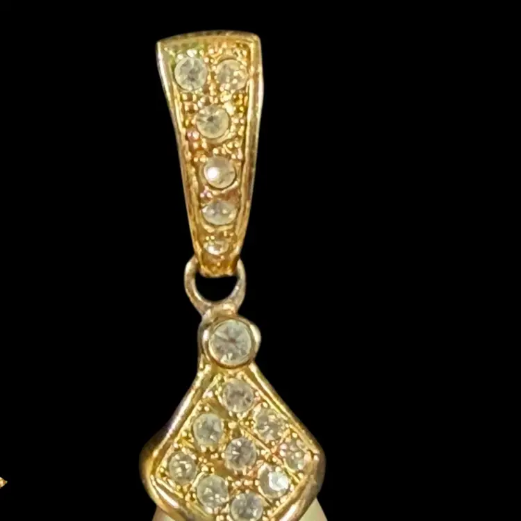 Roman Gold Tone Rhinestone and Drop Faux Pearl Post Earrings 2”