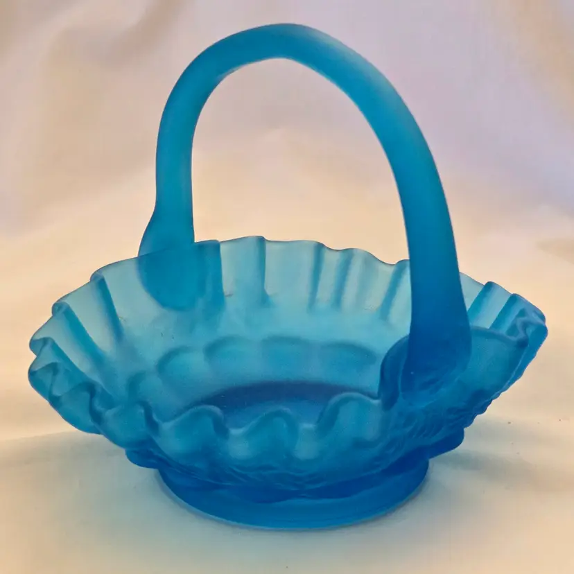 Westmoreland Satin Glass Basket Blue with Handle 4¾" H x 5½" W x 5¾" L Vintage