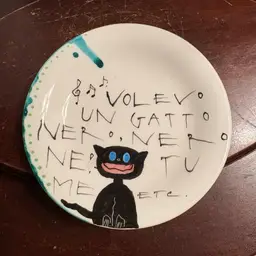 Italian 6” Black Cat Dessert Plate