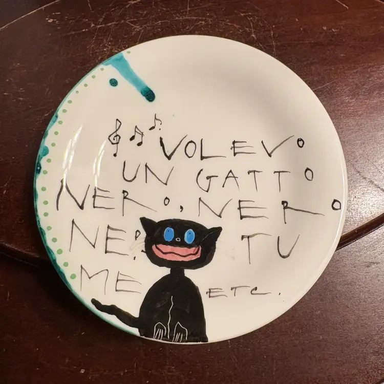 Italian 6” Black Cat Dessert Plate