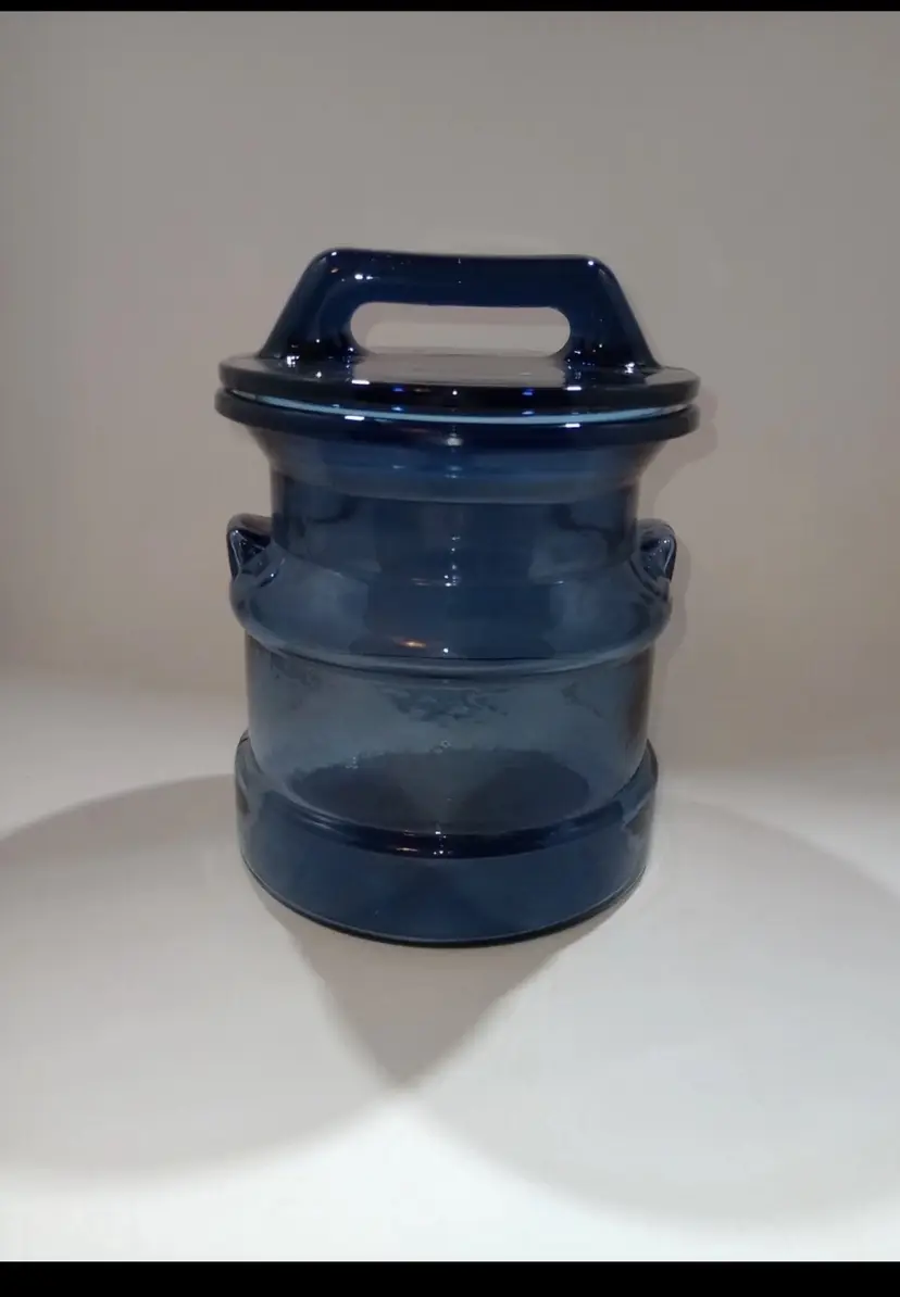 Vintage LE Smith Cobalt Blue Glass Milk Can Canister Storage Cookie Jar 6" w/Lid