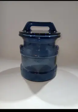 Vintage LE Smith Cobalt Blue Glass Milk Can Canister Storage Cookie Jar 6" w/Lid