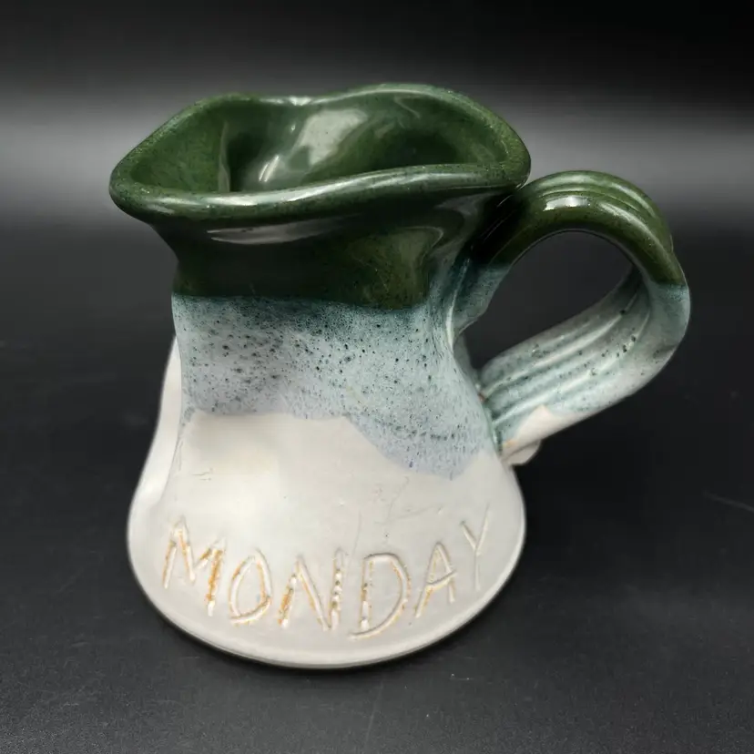 Studio Art Pottery Pinched Monday Coffee Mug Green To White Fade